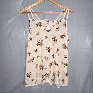Gypsy & Jade Women Winter White Floral Smocked Back Cami Top Medium Strappy NWT
